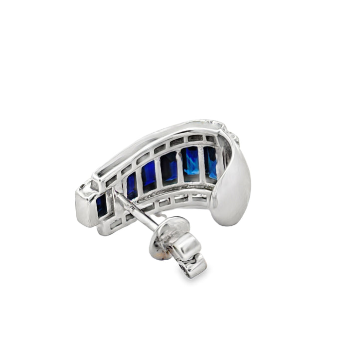 Italian Designer Marchisio French Cut Sapphire and Diamond 18K White Gold Earrings