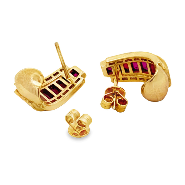 Italian Designer Marchisio French Cut Ruby and Diamond 18K Yellow Gold Earrings