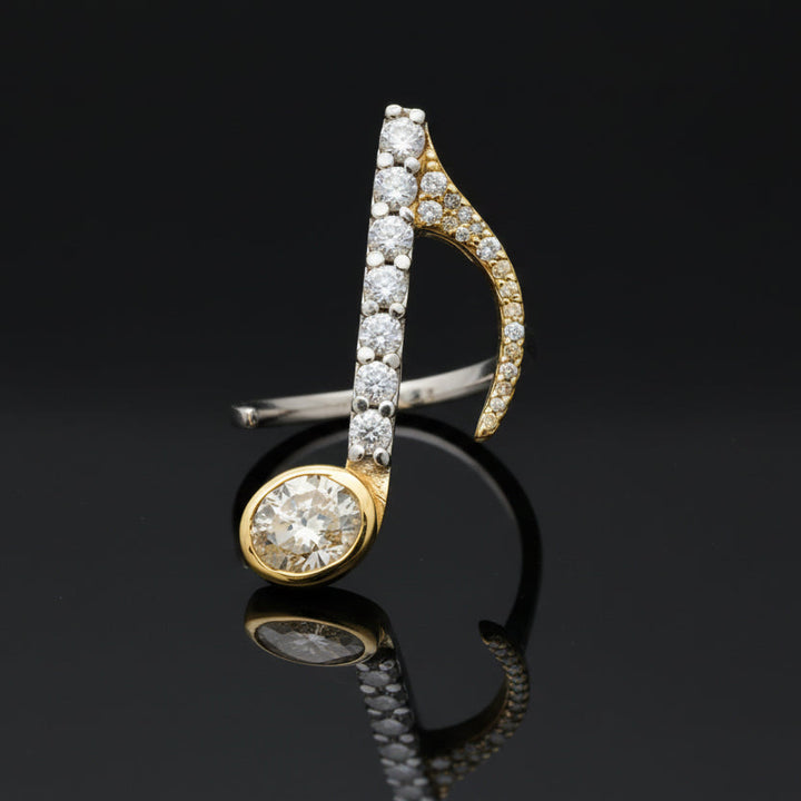 Rock N' Roll Musical Note Natural Fancy Yellow and White 14K Ring