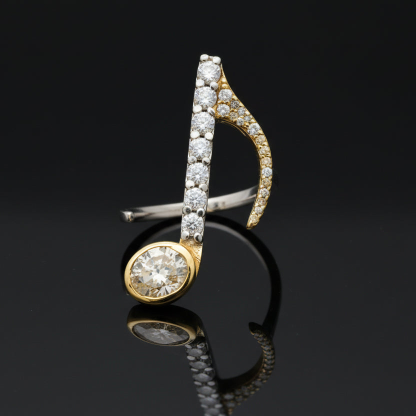 Rock N' Roll Musical Note Natural Fancy Yellow and White 14K Ring