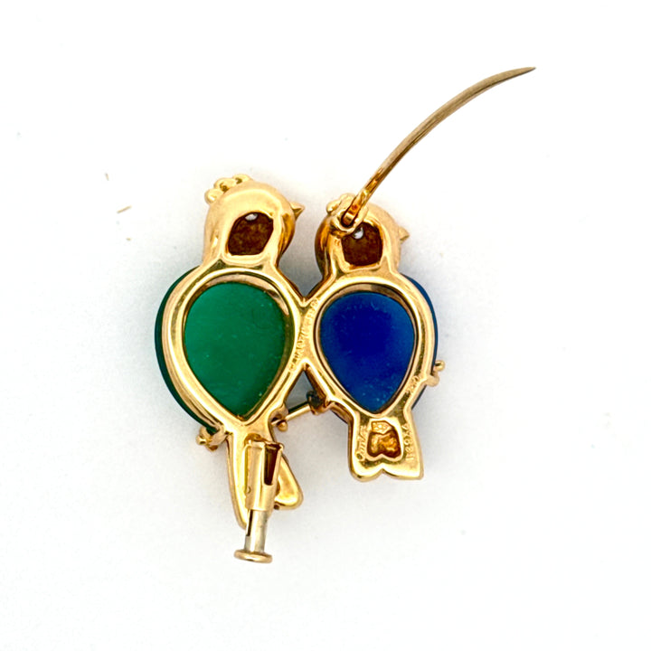 Cartier Paris 1989 Revival Love Birds Diamond and Chalcedony 18K Yellow Gold Pendant/Brooch