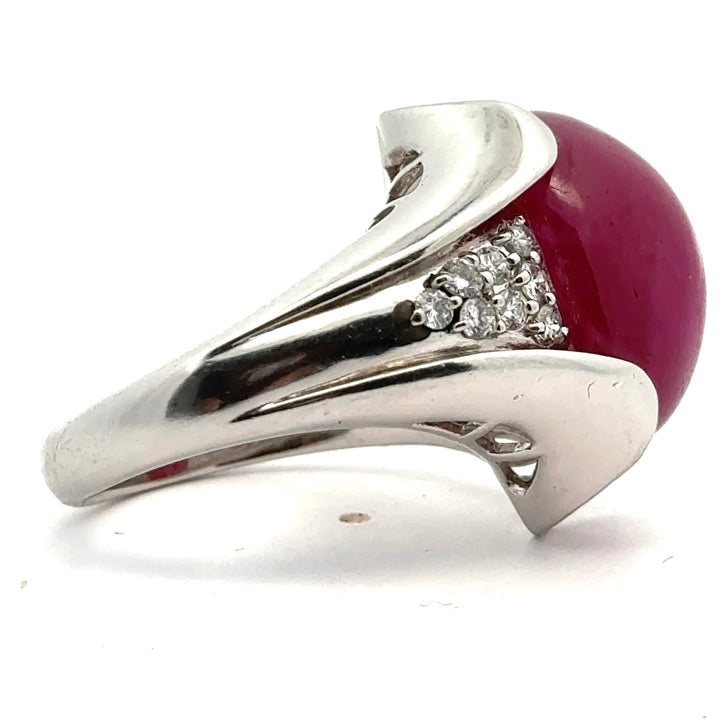 No Heat 16.05ct Cabochon Cut Ruby and Diamond Platinum Ring (GIA/AGL Reports)