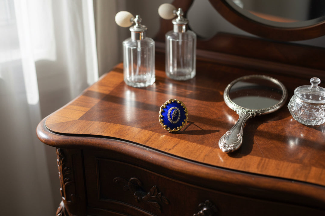 Antique Victorian Cobalt Guilloché Enamel & Diamond Statement Brooch