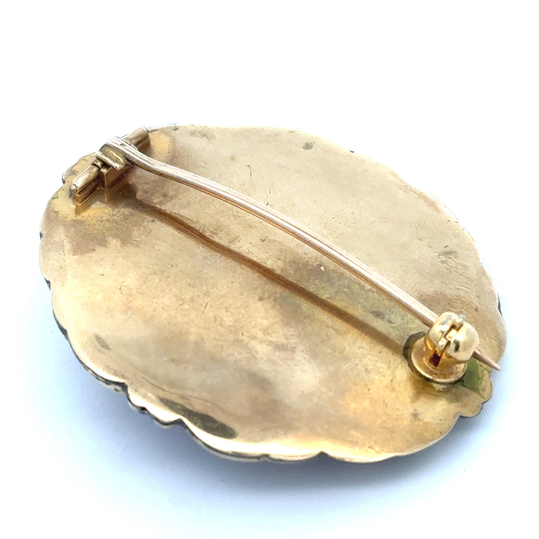 Antique Victorian Cobalt Guilloché Enamel & Diamond Statement Brooch