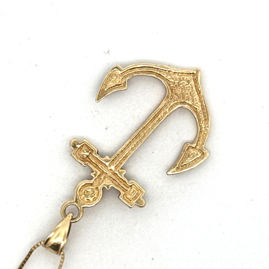 Yacht Lady Anchor Red White Blue 14K Yellow Gold Necklace