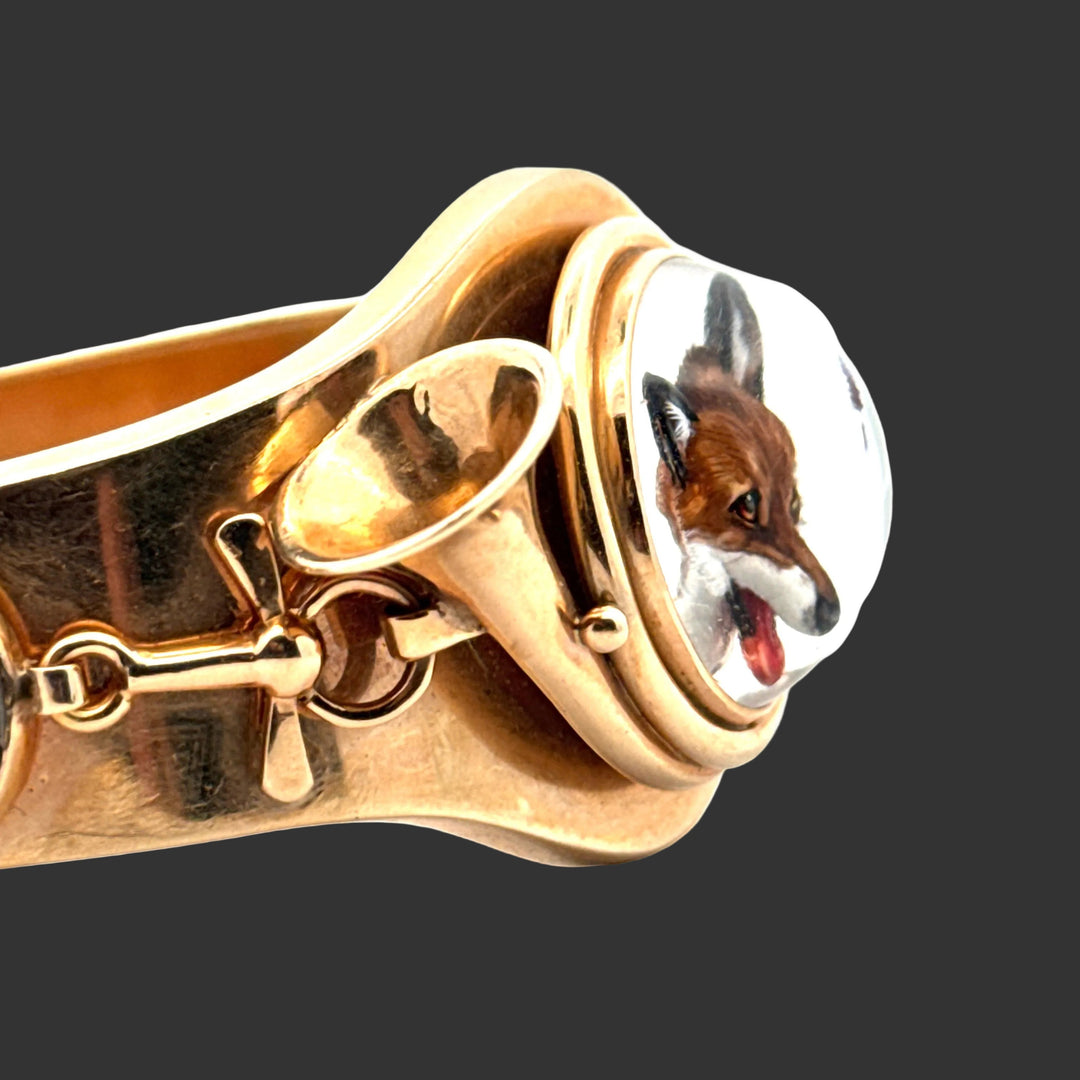 Vintage Equestrian/ Fox Hunt Rare 14K Yellow Gold Bangle