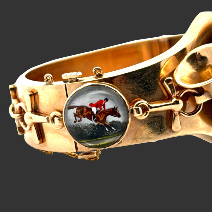 Vintage Equestrian/ Fox Hunt Rare 14K Yellow Gold Bangle