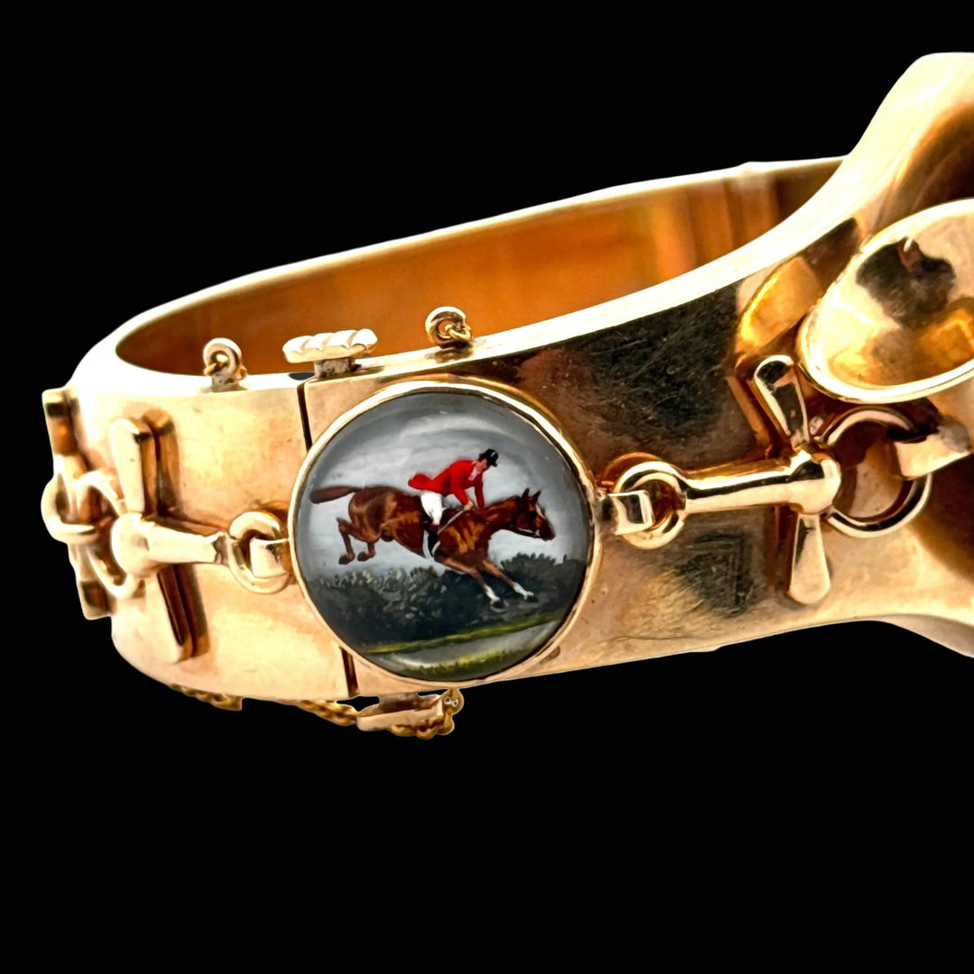 Vintage Equestrian/ Fox Hunt Rare 14K Yellow Gold Bangle