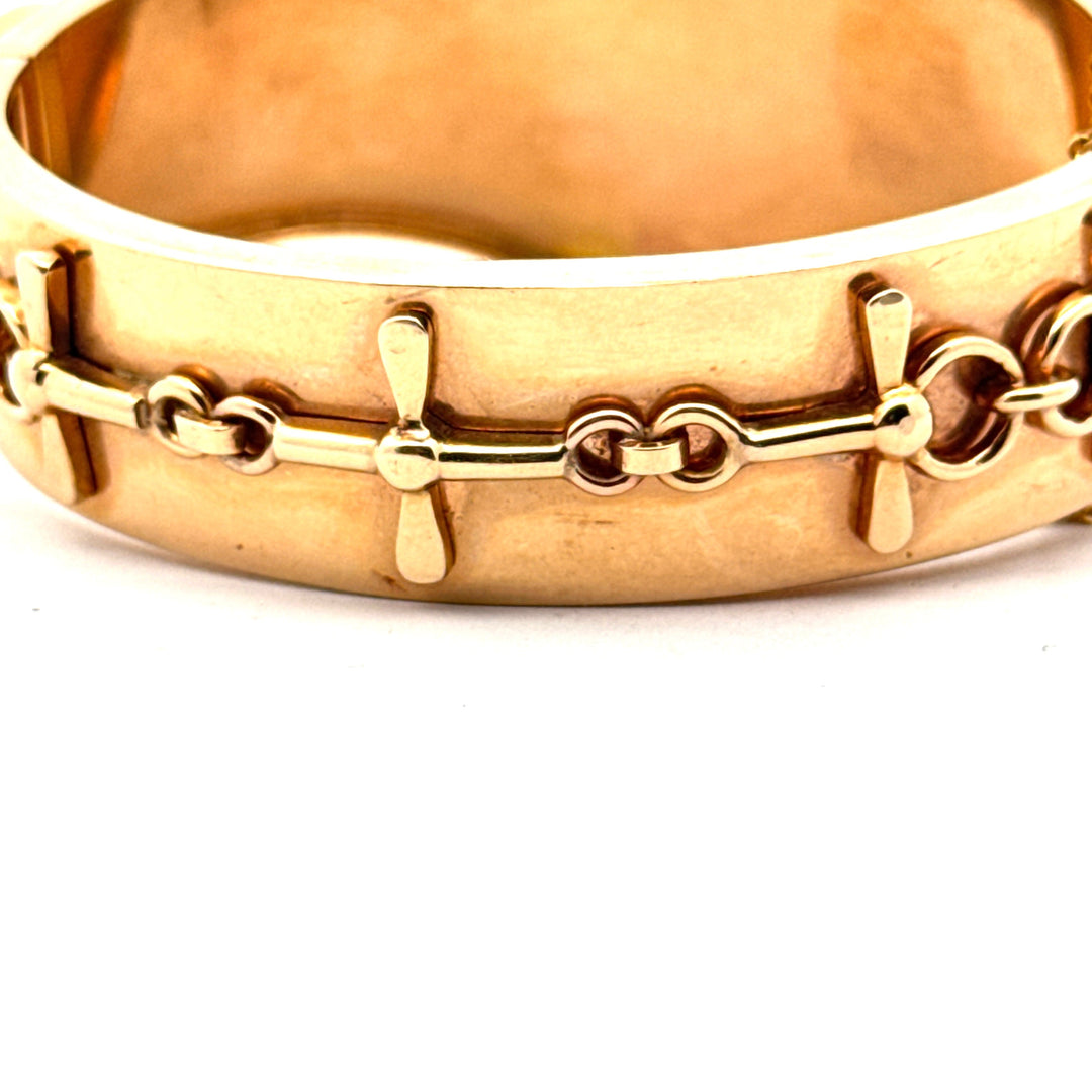Vintage Equestrian/ Fox Hunt Rare 14K Yellow Gold Bangle