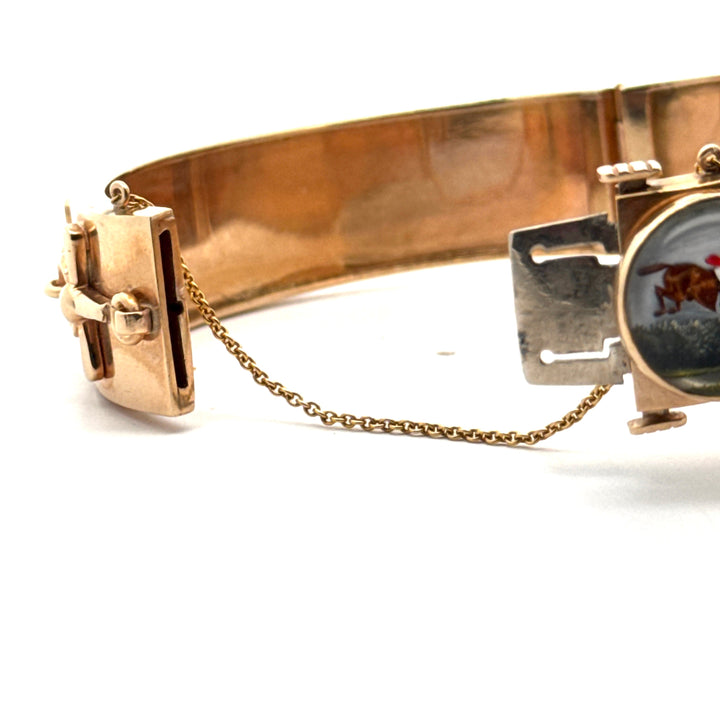 Vintage Equestrian/ Fox Hunt Rare 14K Yellow Gold Bangle