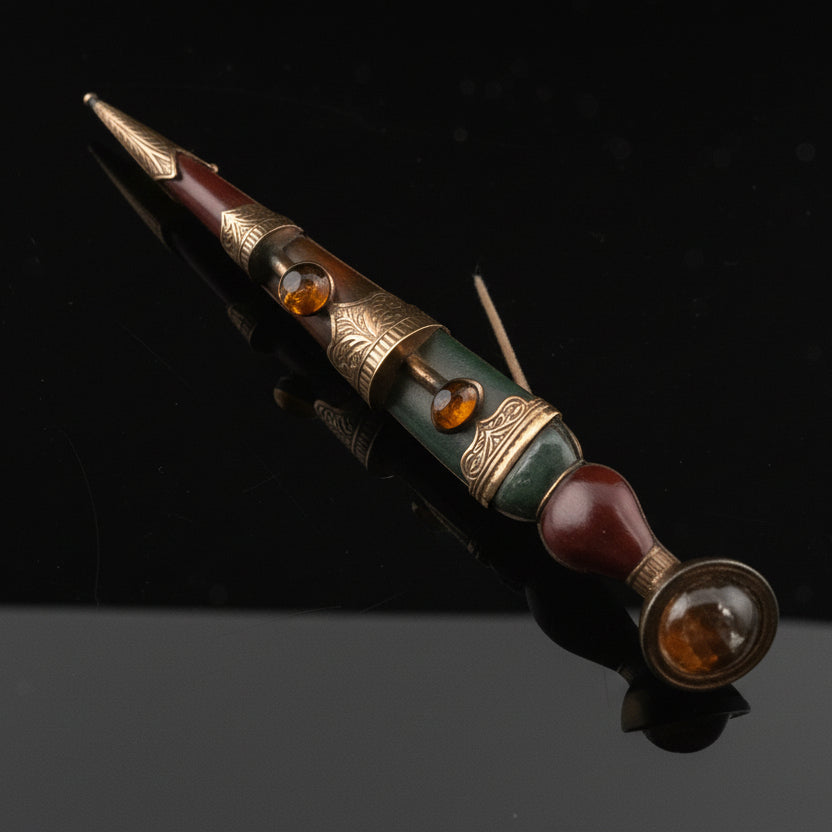 Scotttish Dirk 1890 Gemstone 9K Brooch