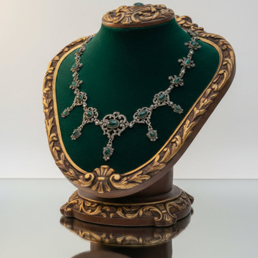 Victorian Harvey & Core Sapphire & Rose Cut Diamond Silver/14K Gold Necklace with Original Fitted Box