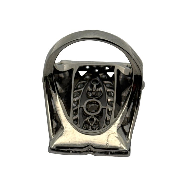 Vintage Diamonds and Pearl Platinum and 14Kt White Gold Filigree Ring