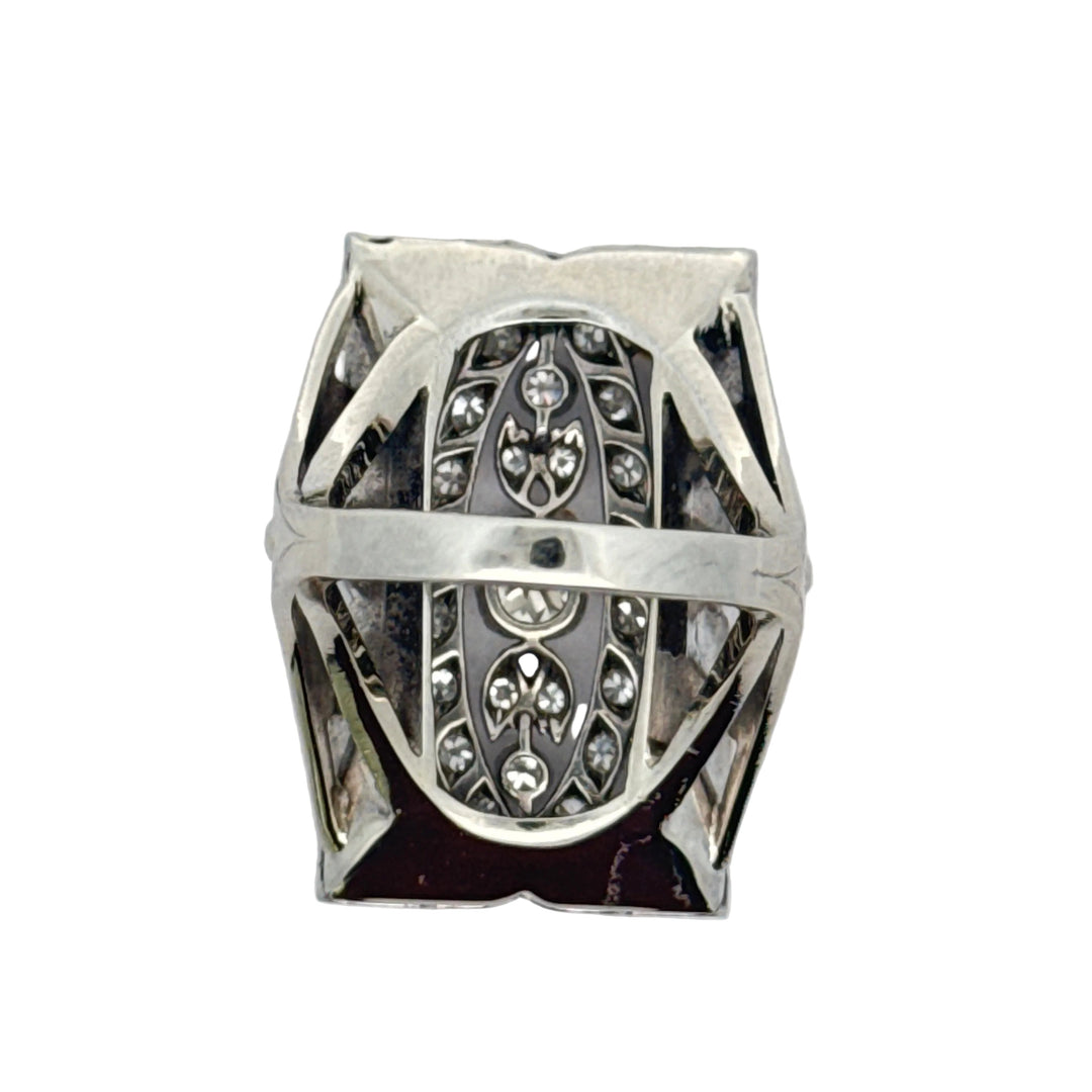 Vintage Diamonds and Pearl Platinum and 14Kt White Gold Filigree Ring