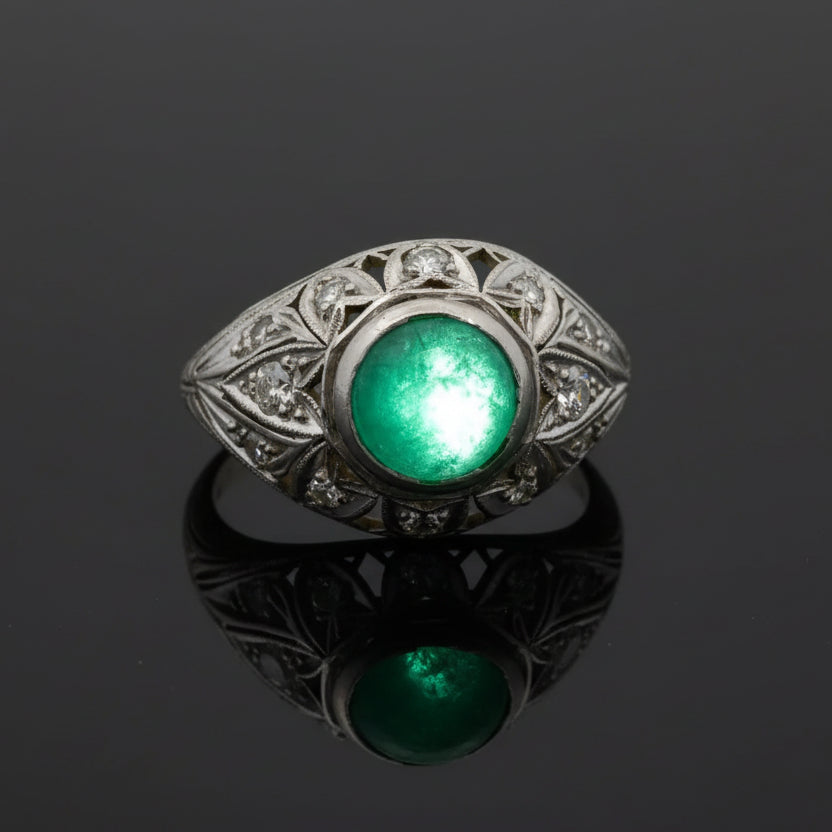 Estate Emerald and Diamond Platinum Ring