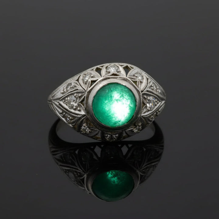 Estate Emerald and Diamond Platinum Ring