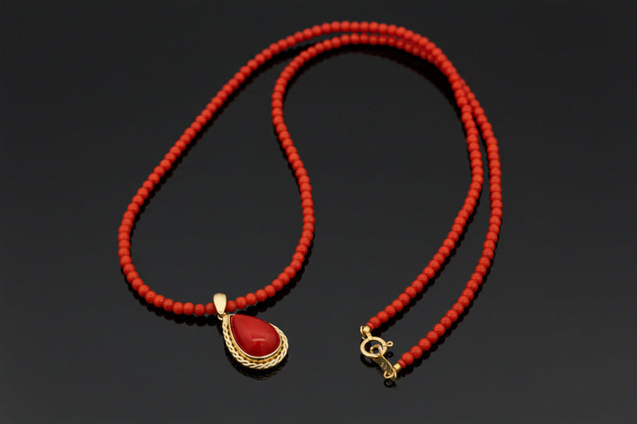Estate Coral Pendant and Necklace 18kt Yellow Gold