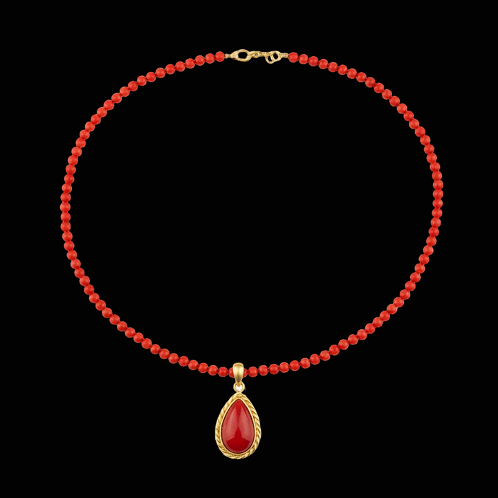 Estate Coral Pendant and Necklace 18kt Yellow Gold