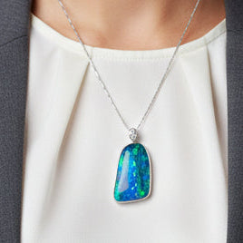 Custom Designer 61.17ct Boulder Opal and Diamond Platinum Necklace