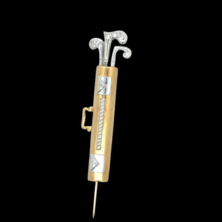 Custom Made Golf Bag Diamond 18K White/Yellow Gold Brooch