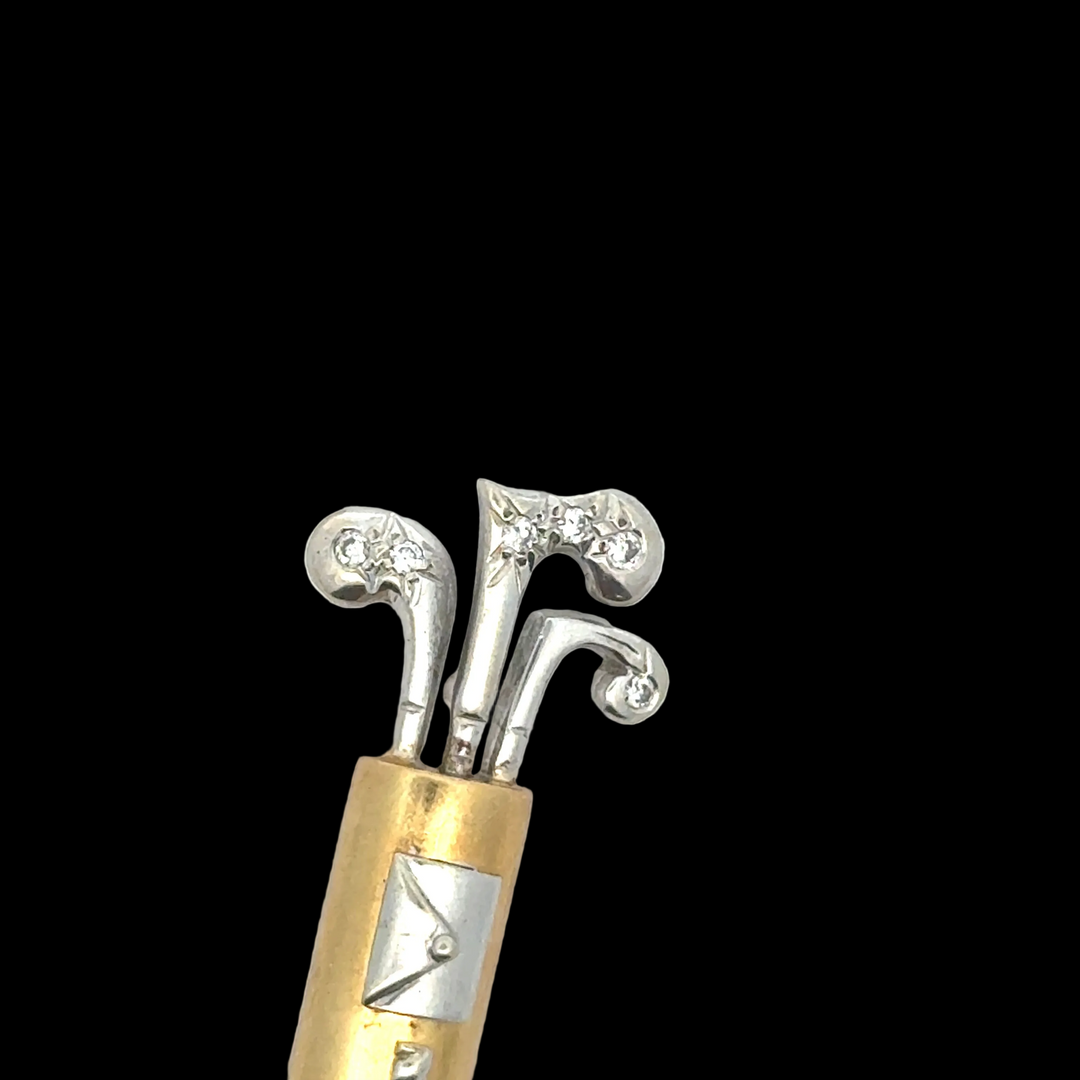 Custom Made Golf Bag Diamond 18K White/Yellow Gold Brooch