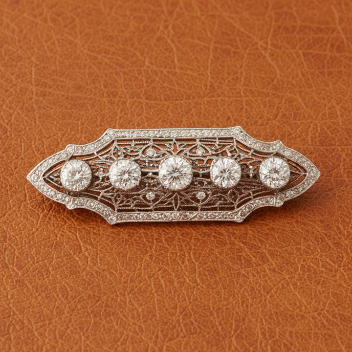 Art Deco 2.50cttw Old Mine Cut Filigree Platinum and 14K Yellow Gold Brooch