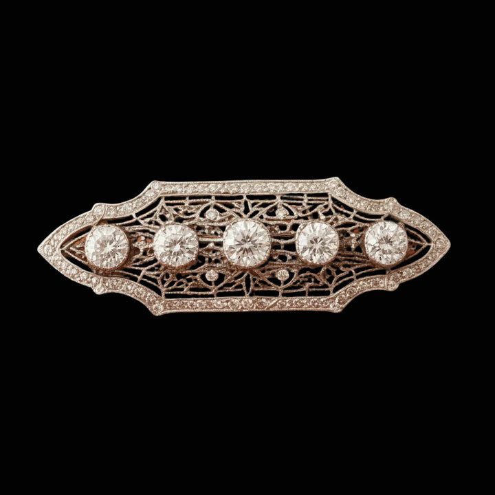 Art Deco 2.50cttw Old Mine Cut Filigree Platinum and 14K Yellow Gold Brooch