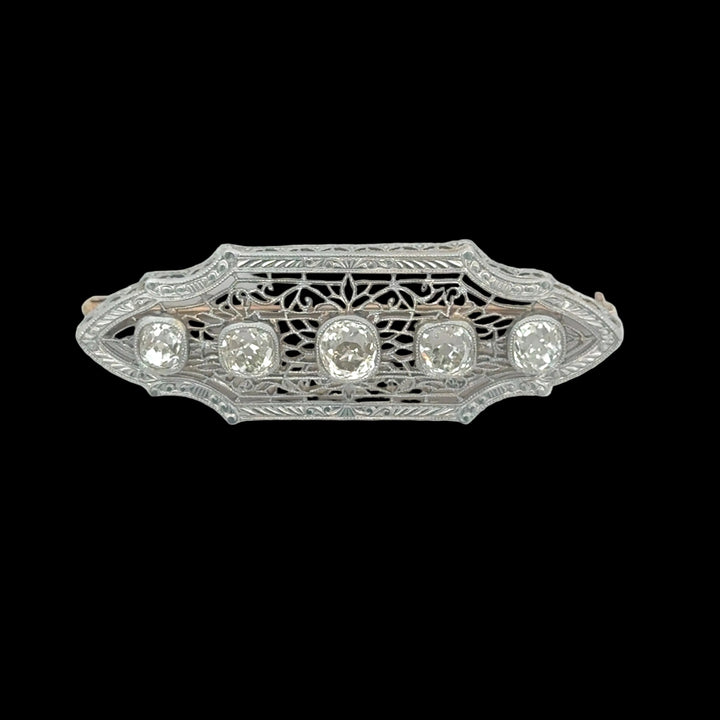 Art Deco 2.50cttw Old Mine Cut Filigree Platinum and 14K Yellow Gold Brooch