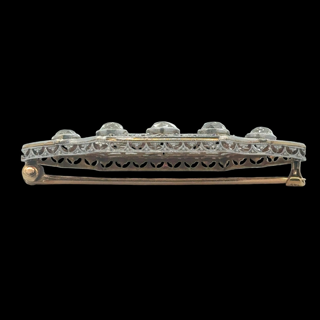 Art Deco 2.50cttw Old Mine Cut Filigree Platinum and 14K Yellow Gold Brooch