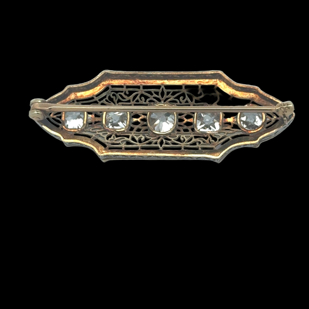 Art Deco 2.50cttw Old Mine Cut Filigree Platinum and 14K Yellow Gold Brooch