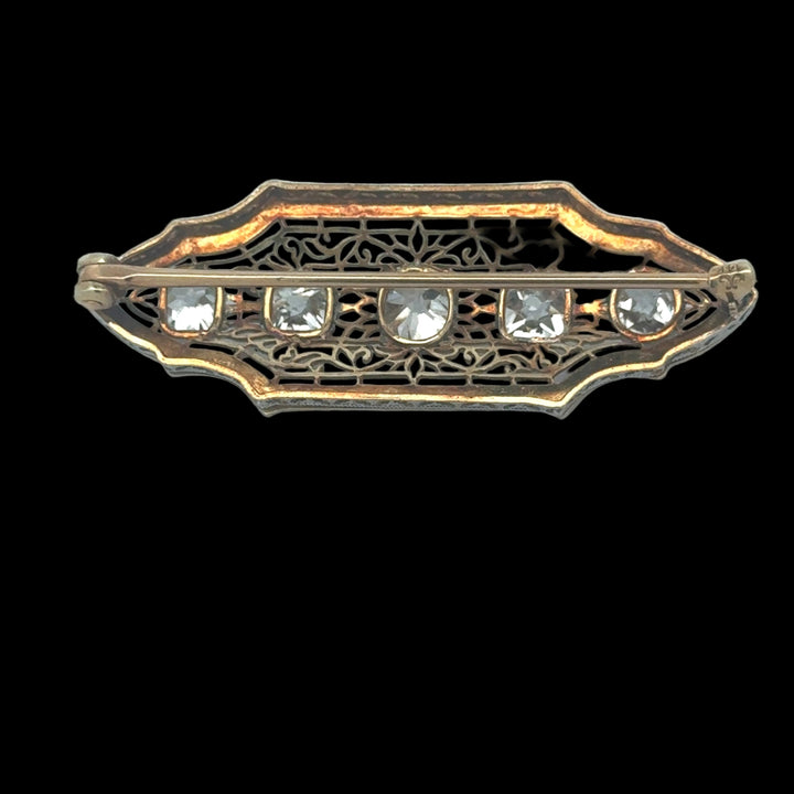 Art Deco 2.50cttw Old Mine Cut Filigree Platinum and 14K Yellow Gold Brooch