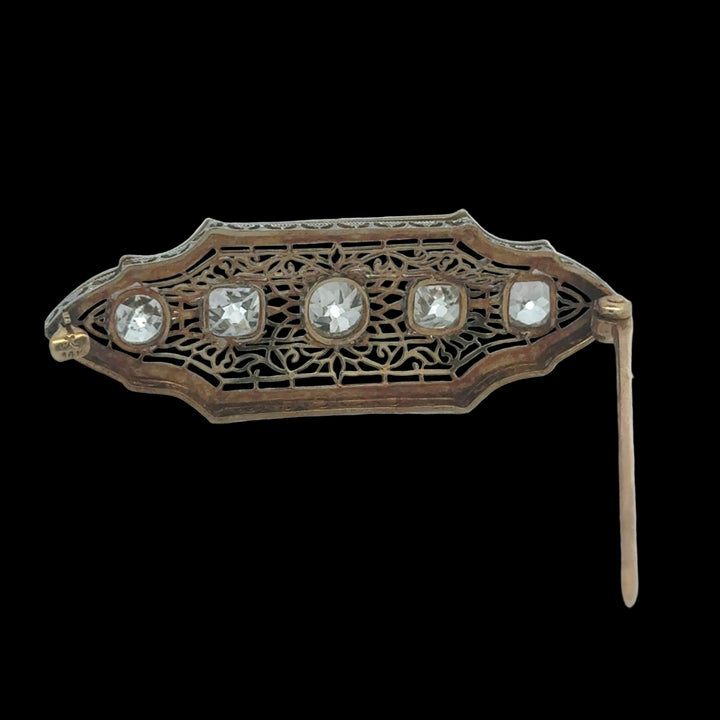 Art Deco 2.50cttw Old Mine Cut Filigree Platinum and 14K Yellow Gold Brooch