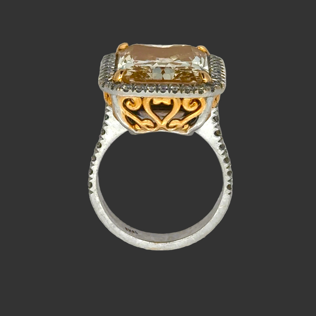 Stunning 12.41 Fancy Yellow (GIA) and White Diamonds 18K White Gold Halo Ring