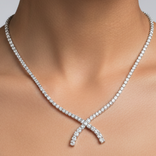 Diamond Wishbone Necklace 8.24cttw 14K White Gold