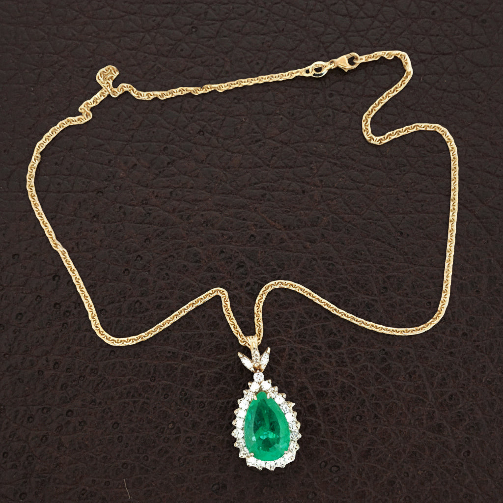 Estate 11.33 Columbia Emerald (GIA Report) Diamond 14kt Yellow Gold Necklace