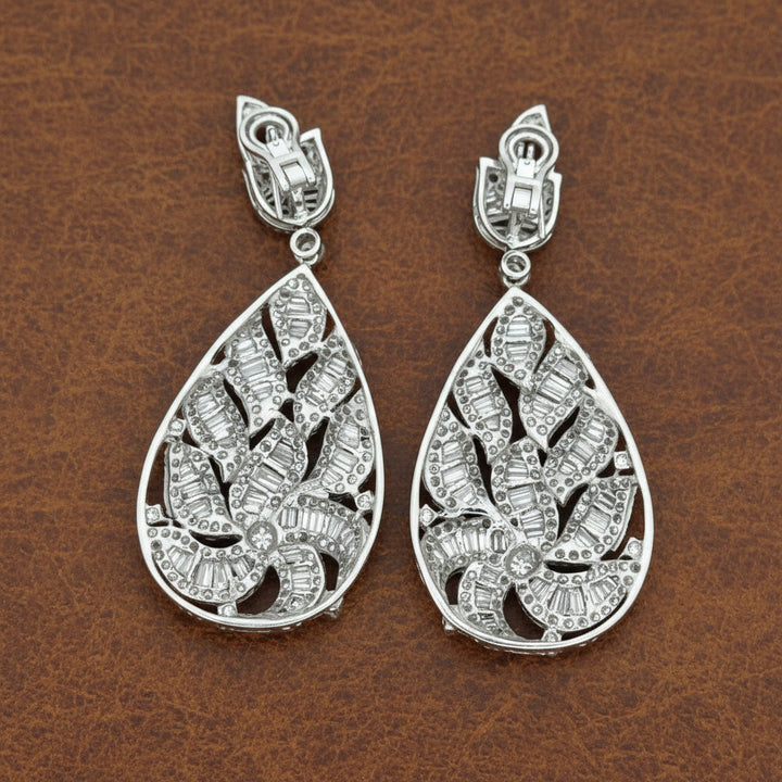 Designer Circa 1990's 17.35cttw Diamond and 18k White Gold Earring (2.8" Length)