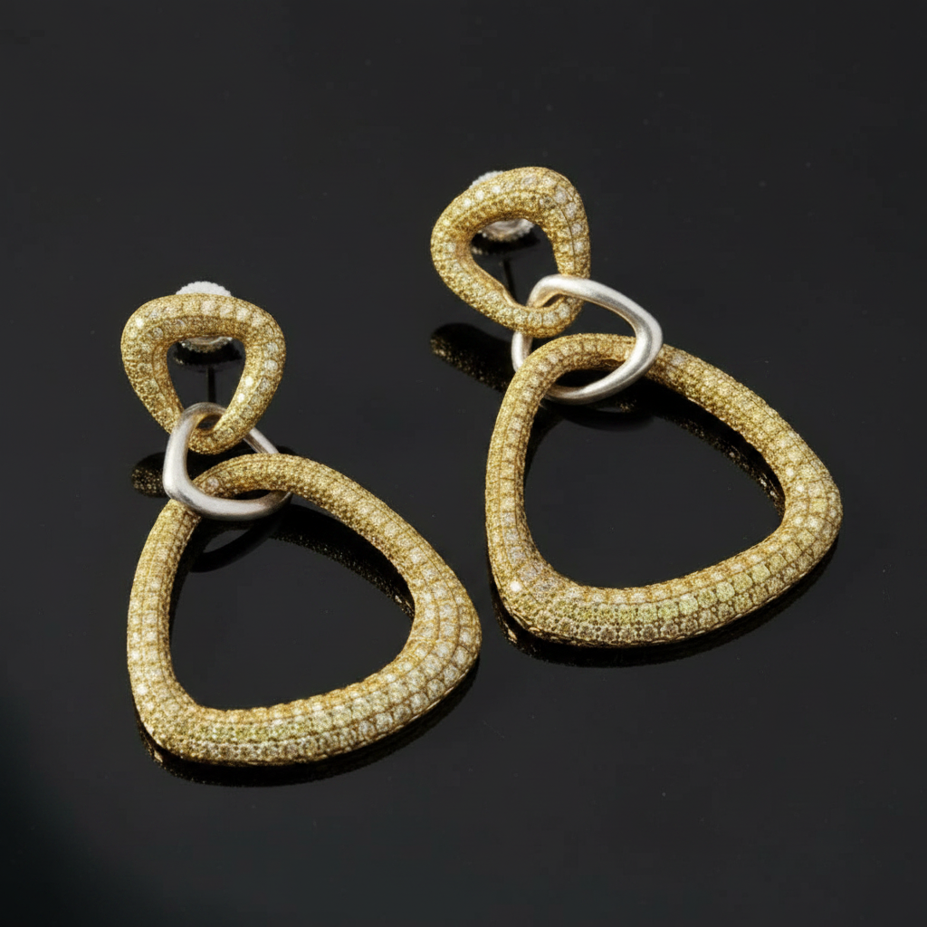 Designer AKMS 6.91cttw Natural Fancy Vivid Yellow Diamond and 18k White & Yellow Gold Dangle Earring