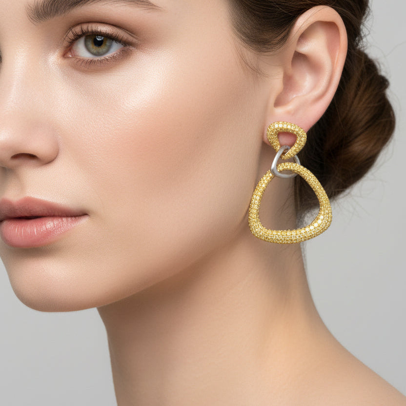 Designer AKMS 6.91cttw Natural Fancy Vivid Yellow Diamond and 18k White & Yellow Gold Dangle Earring