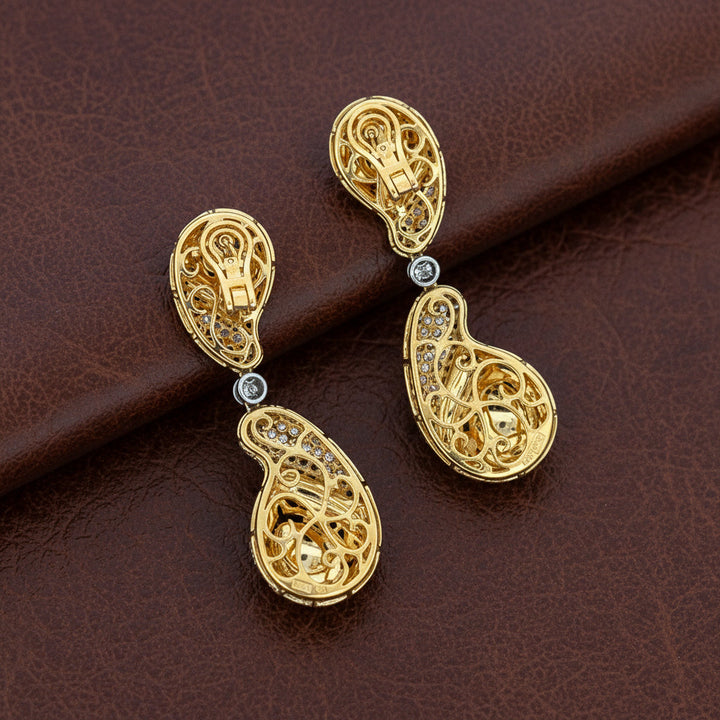Designer AKMS 3.17cttw Diamond and 18k White and Yellow Gold Dangle Earrings