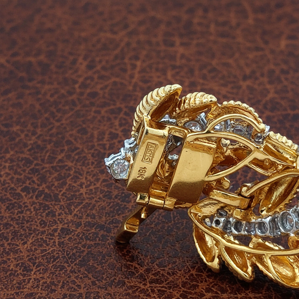 Estate 10.27cttw Diamond Textured Leaf Motif 18K Yellow and White Gold Bracelet