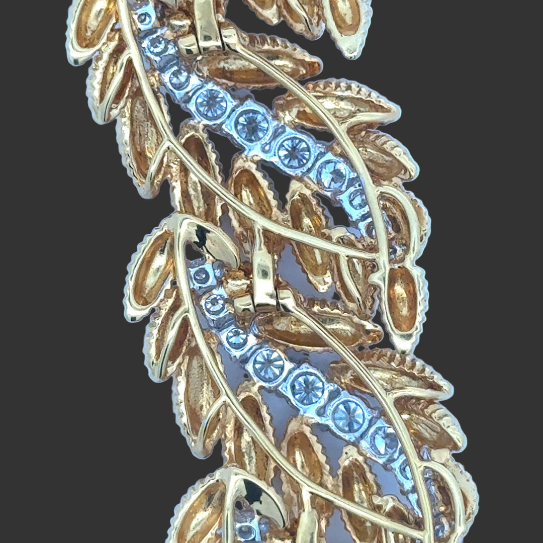 Estate 10.27cttw Diamond Textured Leaf Motif 18K Yellow and White Gold Bracelet