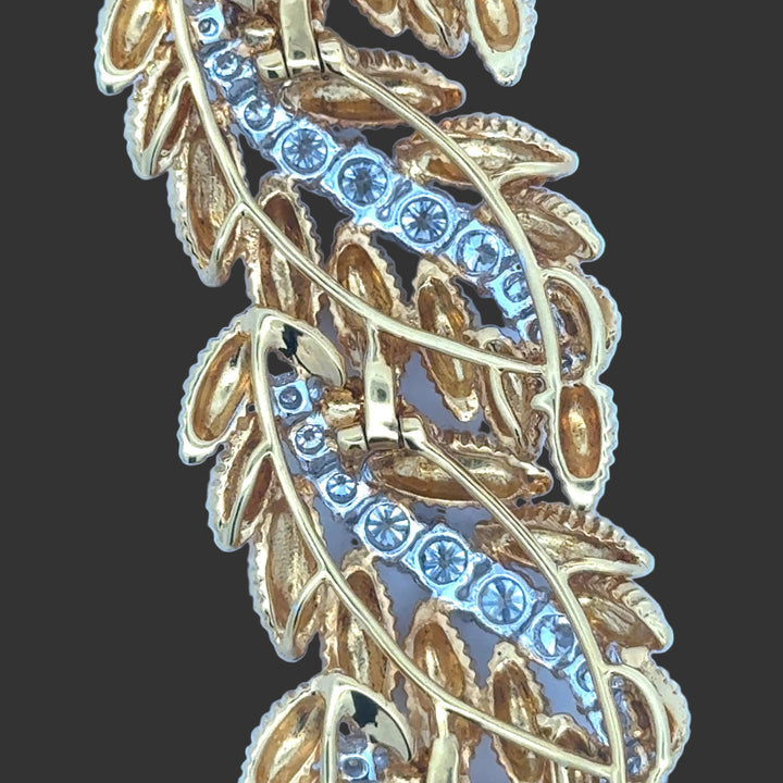 Estate 10.27cttw Diamond Textured Leaf Motif 18K Yellow and White Gold Bracelet