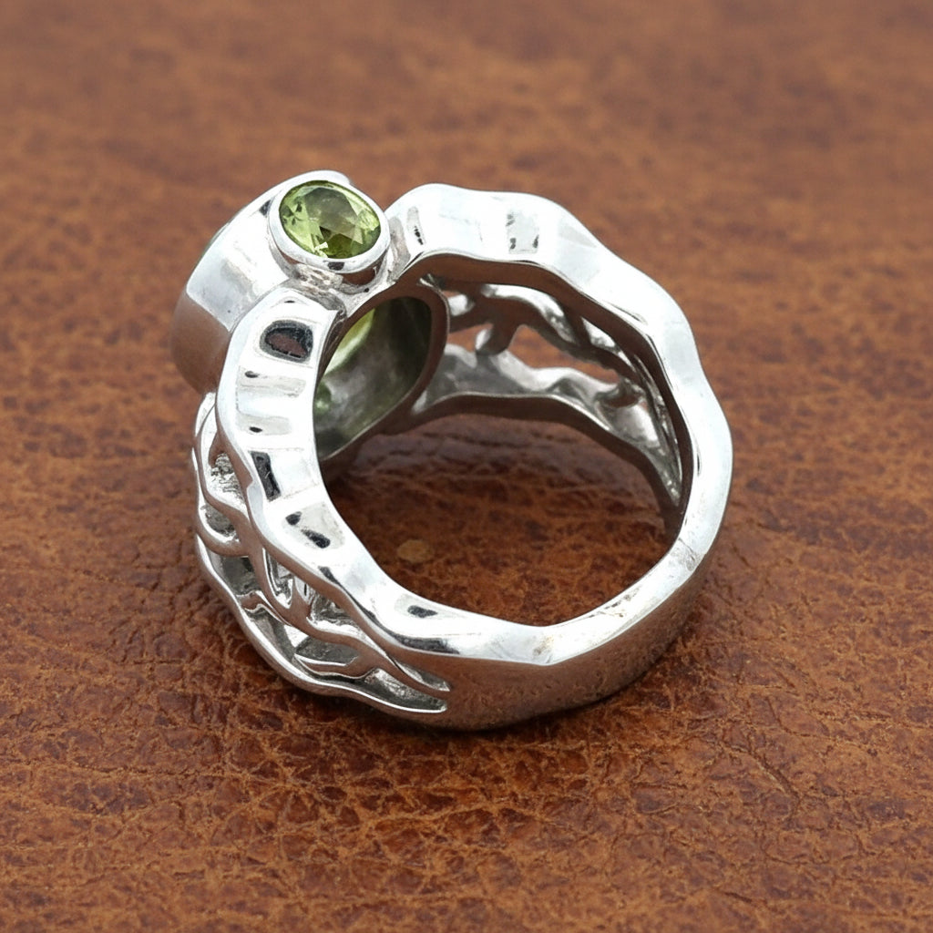 Designer K.C. 7.00ct Aquamarina and Peridot 18k White Gold Ring