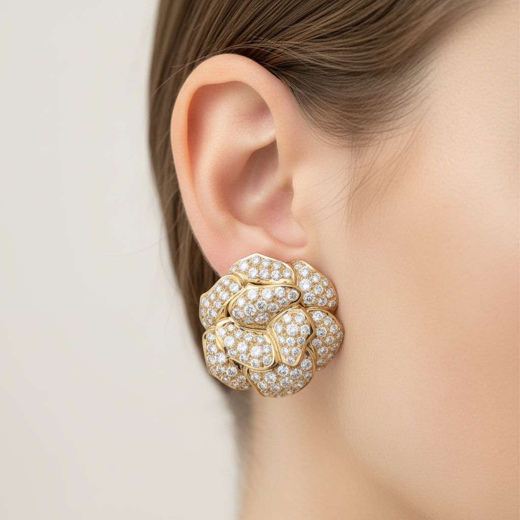 Estate 10.00cttw Diamond 18k Yellow Gold Earring