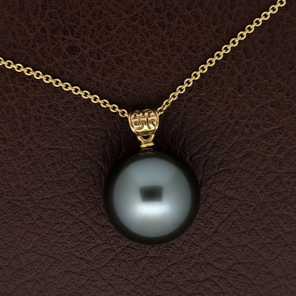 Designer Asseal 15.26mm Tahitian Pearl and 14kt Yellow Gold Necklace