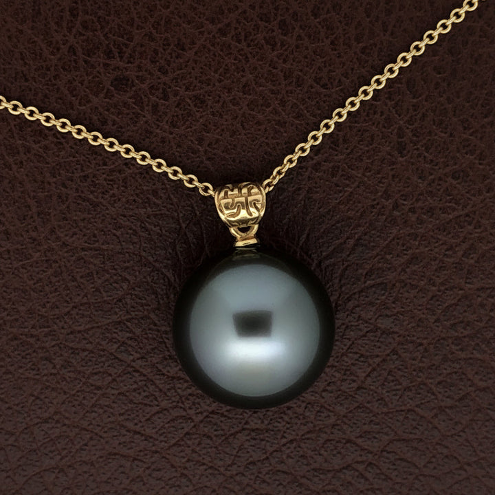 Designer Asseal 15.26mm Tahitian Pearl and 14kt Yellow Gold Necklace