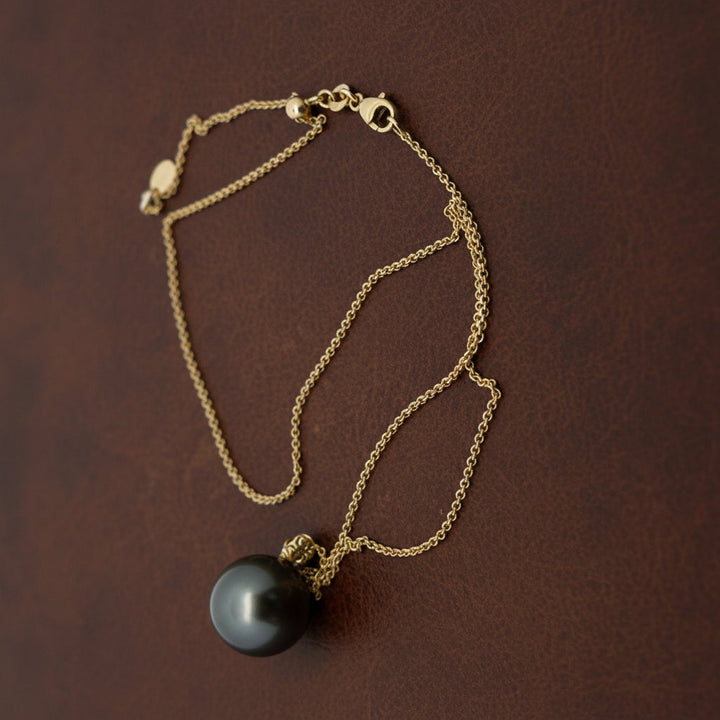 Designer Asseal 15.26mm Tahitian Pearl and 14kt Yellow Gold Necklace