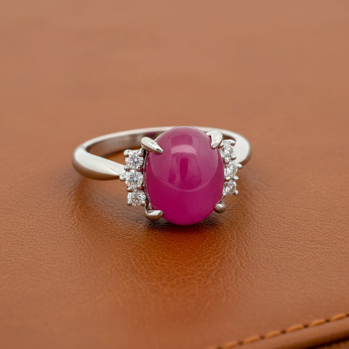 Mid Century Ruby and Diamond Platinum Ring