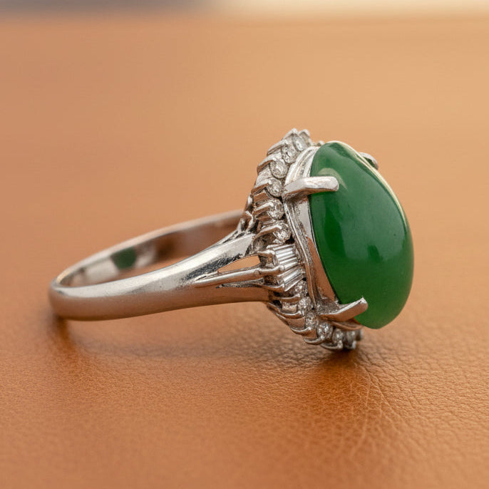 Mid Century Jade, DIamond Platinum Ring