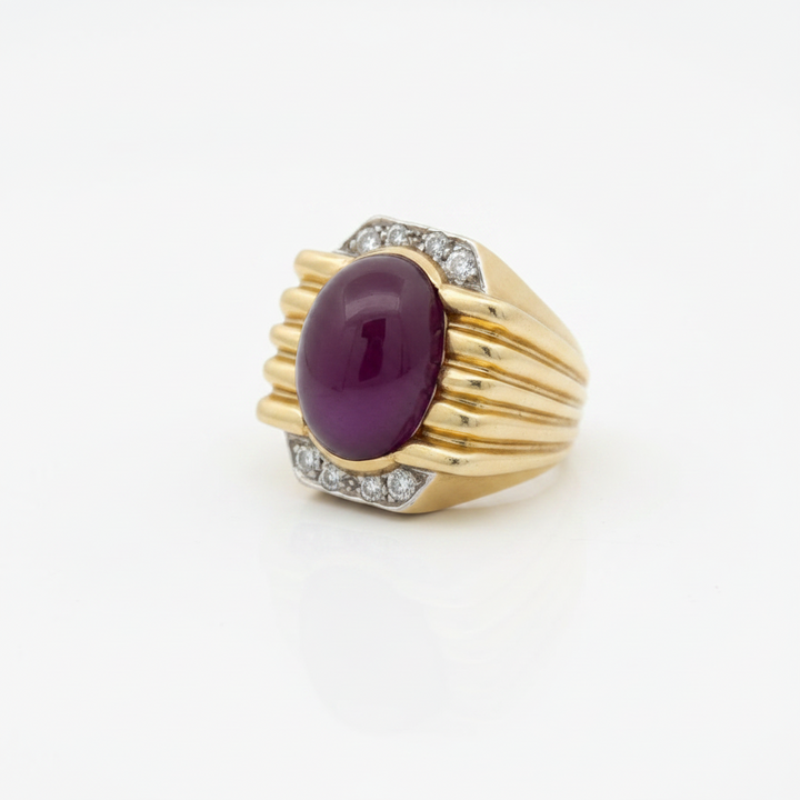 Modern 20ct Ruby and Diamond 18KT White and Yellow Gold Ring